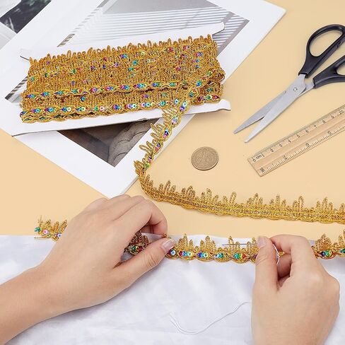 MAYJOYDIY 20 ياردة من الدانتيل الذهبي الداكن الترتر، 1 بوصة الترتر الأعرج تقليم الدانتيل الزخرفية الشريط المعدني جديلة الملابس الزينة لحفل الزفاف أزياء الزفاف الستار الخياطة الحرف in Kuwait