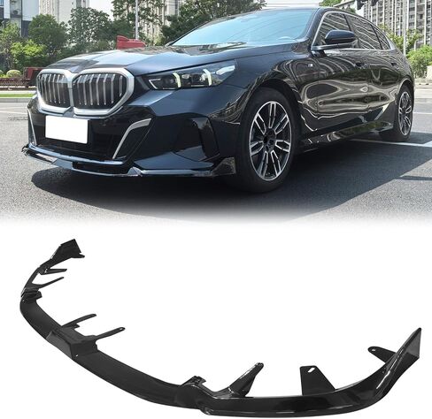 FREEMOTOR802 متوافق مع 2024-2026 BMW G60 5 Series & i5 سيدان مع حافة ممتصة للصدمات الأمامية من M-Tech، نمط IKON أسود لامع من البولي بروبيلين أسفل الجسم السفلي للذقن وواقي مقسم وحواف 3 قطع in Kuwait