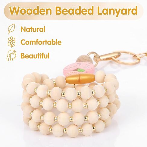 Teacher Badge Lanyard, 1 Pcs Wooden Beaded Lanyard With ID Holder, 2 Pc Card Sleeve, 4 Pc Tassels, Cute Boho Key Ring For Teachers, Women, School in Saudi Arabia