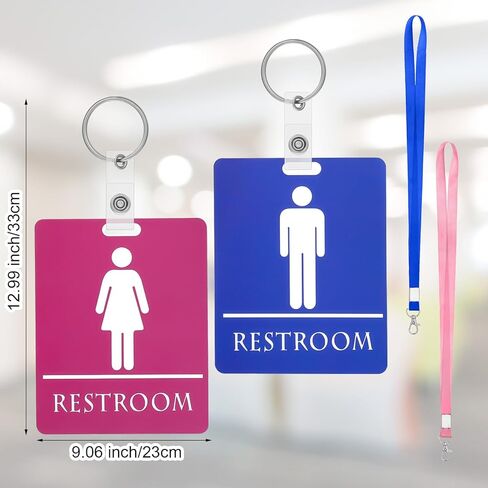 6 Pcs Bathroom Pass Hall Pass Key Tag with Key Holder Keychain with Lanyard PVC Restroom Passes for Classroom Office Family Restaurant Toilet Gas Station Women Men Blue Pink in Saudi Arabia