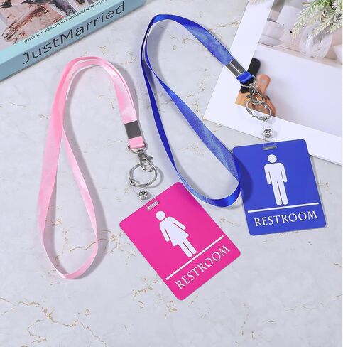 6 Pcs Bathroom Pass Hall Pass Key Tag with Key Holder Keychain with Lanyard PVC Restroom Passes for Classroom Office Family Restaurant Toilet Gas Station Women Men Blue Pink in Saudi Arabia