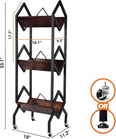 3 Tier Vinyl Record Storage Rack, 200-250 LP Storage Shelf, Mobile Record Display Holder for Albums, Organizer for Magazines, Books and Files, Vinyl Record Stand with 3 Dividers, Rustic Brown in Saudi Arabia