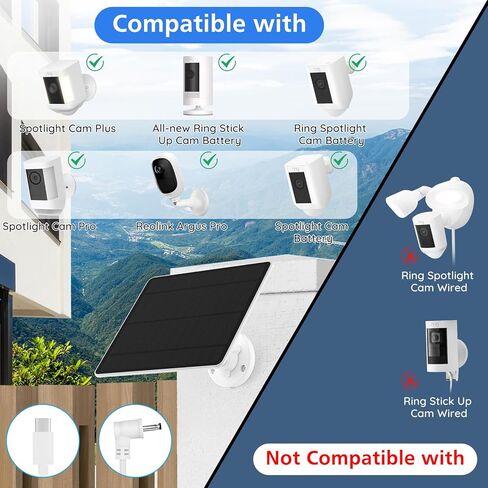 لوحة شمسية للكاميرا الحلقية، شاحن لوحة شمسية متوافق مع Ring Stick Up Cam/Pro، Spotlight Cam Plus/Pro، كابل IP65 مقاوم للماء قابل للتعديل 360 درجة، كابل 10FT 5 وات 6 فولت شحن سريع (الجيل الجديد) in Kuwait