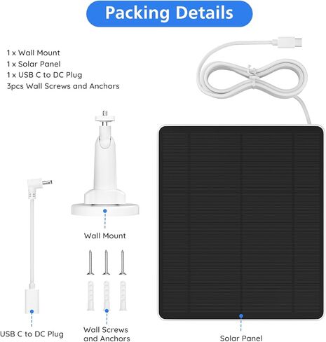 لوحة شمسية للكاميرا الحلقية، شاحن لوحة شمسية متوافق مع Ring Stick Up Cam/Pro، Spotlight Cam Plus/Pro، كابل IP65 مقاوم للماء قابل للتعديل 360 درجة، كابل 10FT 5 وات 6 فولت شحن سريع (الجيل الجديد) in Kuwait