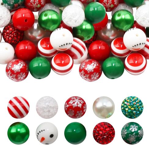 50 قطعة من خرز العلكة 20 مم لعيد الميلاد، خرز بلاستيكي من الأكريليك لعيد الميلاد في العطلات وصناعة المجوهرات وقلادات ومستلزمات الحرف اليدوية (الأحمر والذهبي) in Kuwait