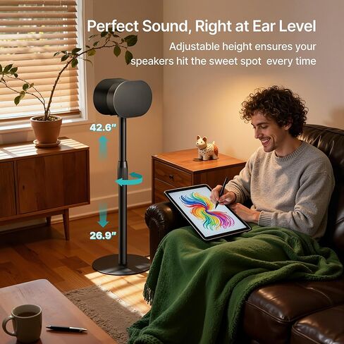 26.9"-42.6" Speaker Stands Compatible with Sonos Era 300 and 100, 2 Pack | Height Adjustable from 26.9" to 42.6", Floor Stands with Cable Management, Speaker Mount, Black, 2 Pack (1 Pair) in Saudi Arabia