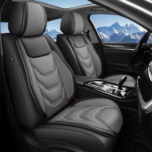 مجموعة كاملة من أغطية مقاعد Hyundai Elantra 2017-2024 2025 2026: أغطية مقاعد سيارة جلدية قابلة للتنفس (مجموعة كاملة من 5 مقاعد، أسود ورمادي) in Kuwait