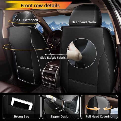 مجموعة كاملة من أغطية مقاعد Hyundai Elantra 2017-2024 2025 2026: أغطية مقاعد سيارة جلدية قابلة للتنفس (مجموعة كاملة من 5 مقاعد، أسود ورمادي) in Kuwait