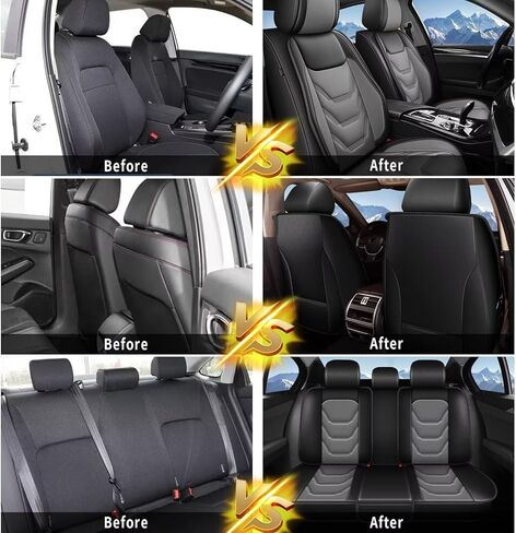مجموعة كاملة من أغطية مقاعد Hyundai Elantra 2017-2024 2025 2026: أغطية مقاعد سيارة جلدية قابلة للتنفس (مجموعة كاملة من 5 مقاعد، أسود ورمادي) in Kuwait