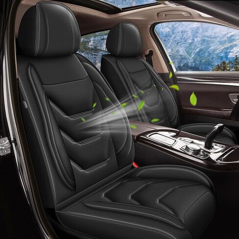 مجموعة كاملة من أغطية مقاعد Hyundai Elantra 2017-2024 2025 2026: أغطية مقاعد سيارة جلدية قابلة للتنفس (مجموعة كاملة من 5 مقاعد، أسود ورمادي) in Kuwait