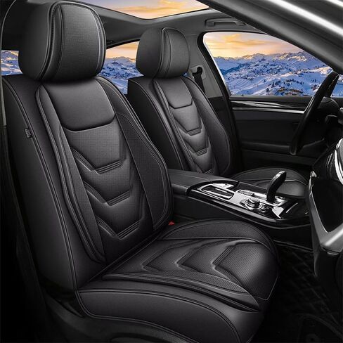 مجموعة كاملة من أغطية مقاعد Hyundai Elantra 2017-2024 2025 2026: أغطية مقاعد سيارة جلدية قابلة للتنفس (مجموعة كاملة من 5 مقاعد، أسود ورمادي) in Kuwait