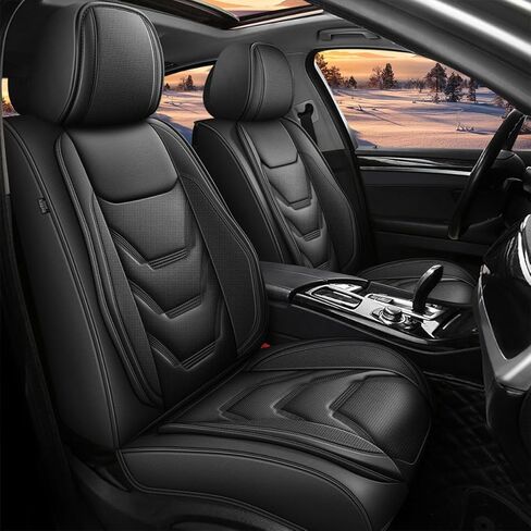 مجموعة كاملة من أغطية مقاعد Hyundai Elantra 2017-2024 2025 2026: أغطية مقاعد سيارة جلدية قابلة للتنفس (مجموعة كاملة من 5 مقاعد، أسود ورمادي) in Kuwait