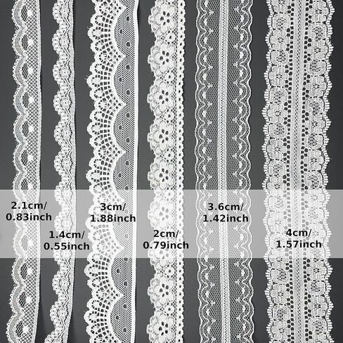 18 Yards White Lace Trim Ribbon, Floral Embroidered Sewing Lace for DIY Crafts, Wedding Dresses, Gift Wrapping, Decorative Hats, Flower Bouquets (6 Styles) in Saudi Arabia