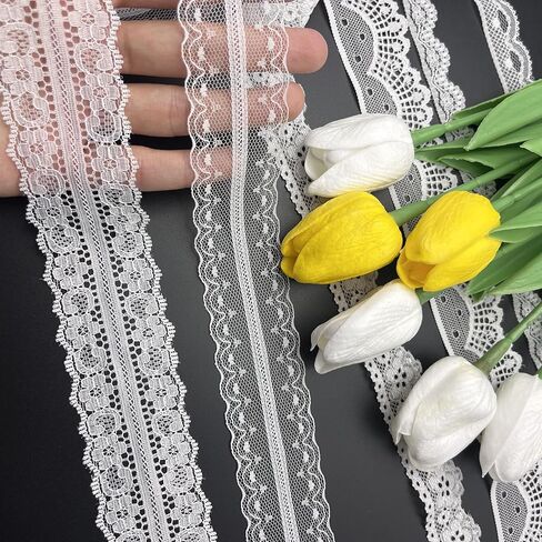 18 Yards White Lace Trim Ribbon, Floral Embroidered Sewing Lace for DIY Crafts, Wedding Dresses, Gift Wrapping, Decorative Hats, Flower Bouquets (6 Styles) in Saudi Arabia