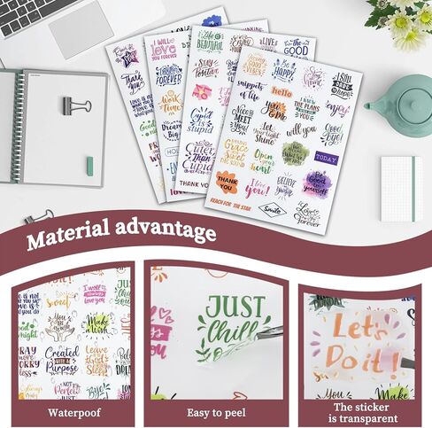 12 Sheet Transparent Inspirational Stickers, Self Adhesive Colorful Motivational & Aesthetic Stickers for Water Bottles, Laptops, and Journals in Saudi Arabia