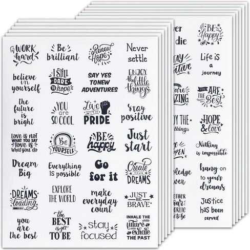 12 Sheet Transparent Inspirational Stickers, Self Adhesive Colorful Motivational & Aesthetic Stickers for Water Bottles, Laptops, and Journals in Saudi Arabia