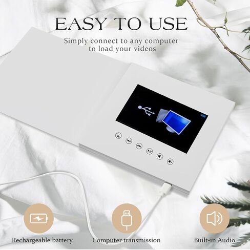 7" Blank White Video Greeting Card, Auto-Play DIY A5 Memory Book | Blank white A5 video card. Auto-plays MP4/MOV up to 1080p. Slim design, perfect DIY canvas for personalized keepsake gifts. in Saudi Arabia