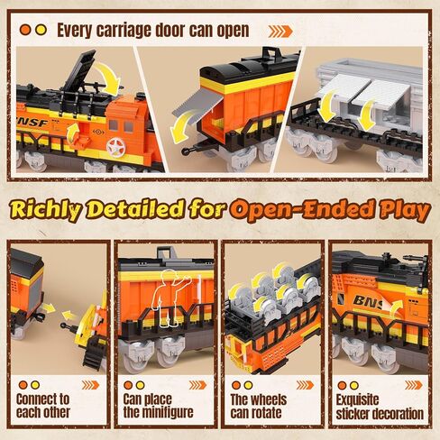 City Train Building Set, Stem Trains Building Toy for Boys Girls Ages 6-14, BNSF Freight Trains Model for Kids and Adult, Stem Locomotive Train Building Blocks, Christmas Birthday Gifts 635 PCS in Saudi Arabia