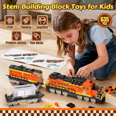City Train Building Set, Stem Trains Building Toy for Boys Girls Ages 6-14, BNSF Freight Trains Model for Kids and Adult, Stem Locomotive Train Building Blocks, Christmas Birthday Gifts 635 PCS in Saudi Arabia