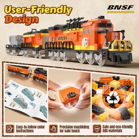 City Train Building Set, Stem Trains Building Toy for Boys Girls Ages 6-14, BNSF Freight Trains Model for Kids and Adult, Stem Locomotive Train Building Blocks, Christmas Birthday Gifts 635 PCS in Saudi Arabia