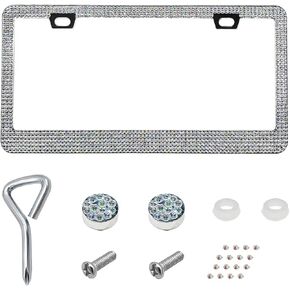 Bling License Plate Frame, Stainless Steel Glitter Crystal Diamond License Plate Cover Holder, Sparkly Bedazzled Rhinestone Car Tag Covers for Women, Car Accessories (Leopard Print) in Kuwait