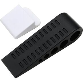 Door Stoppers (3 Pack), Heavy Duty Rubber Door Stopper Wedge for Bottom of Door on Floor, Non-Slip Stackable Door Stops for Carpet & Hard Floors, Includes Storage Holder/Bracket - Black - 3-Pack in Saudi Arabia