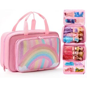Carrying Case Compatible with Barbie Dolls 12-Inch, Storage Organizer Holder with Handle for up to 6 Dolls, Multiple Pockets for Clothes & Accessories,Travel Portable Storage Bag,Pink in Saudi Arabia