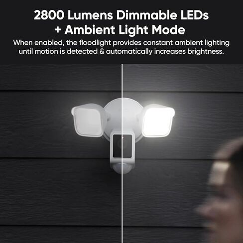 كاميرا WYZE Floodlight v2، مصابيح LED 2800 لومن، كاميرا أمان خارجية 2K HD، رؤية واسعة 160 درجة، ضوء منشط بالحركة، صفارة إنذار 105 ديسيبل، تخزين سحابي ومحلي، رؤية ليلية ملونة، سلكية (متجددة)، أسود in Saudi Arabia