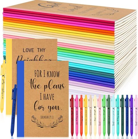 30 Sets Christmas Christian Notebook and Pen Gift Set Bulk A5 Composition Journal Bible Verse Pen Religious Lined Notepad Scripture Notepad for Teacher, Church, Sunday School (Morandi) in Saudi Arabia