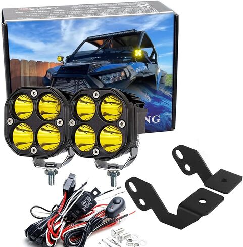 iJDMTOY Yellow Lens, Selective Yellow LED Ditch Light Kit Compatible with 2014-up Polaris RZR XP 1000, 15-up RZR 900, (2) 20W High Power LED Round Pods, Windshield A-Pillar Brackets & Wiring Relay in Saudi Arabia
