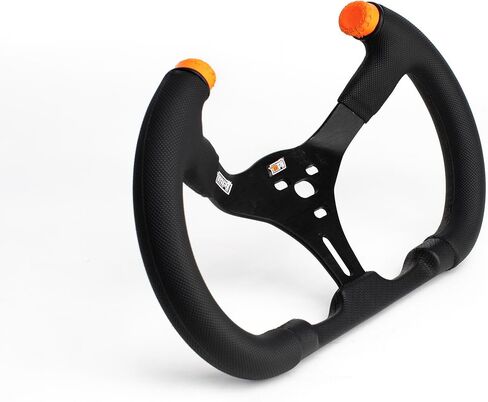 Steering Wheel | Dirt Karting - Flat Go Kart | 13 in Diameter | 2.5 in Dish | 3-Spoke | Open Top - 15 Degree Tilt | Black Rubber Grip | Orange Stripes | Aluminum - Black Anodized | Each in Saudi Arabia