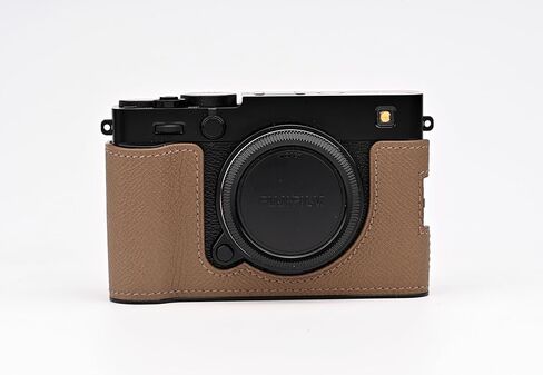 نصف حافظة كاميرا مصنوعة يدويًا من الجلد الأصلي لحقيبة كاميرا FUJIFILM X-E5/FUJIFILM X-E5 - طبقة علوية من جلد البقر + لوحة قاعدة معدنية (بني) in Kuwait