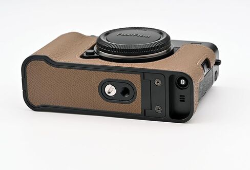 نصف حافظة كاميرا مصنوعة يدويًا من الجلد الأصلي لحقيبة كاميرا FUJIFILM X-E5/FUJIFILM X-E5 - طبقة علوية من جلد البقر + لوحة قاعدة معدنية (بني) in Kuwait