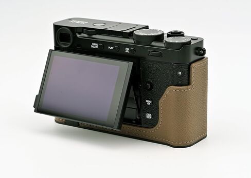نصف حافظة كاميرا مصنوعة يدويًا من الجلد الأصلي لحقيبة كاميرا FUJIFILM X-E5/FUJIFILM X-E5 - طبقة علوية من جلد البقر + لوحة قاعدة معدنية (بني) in Kuwait