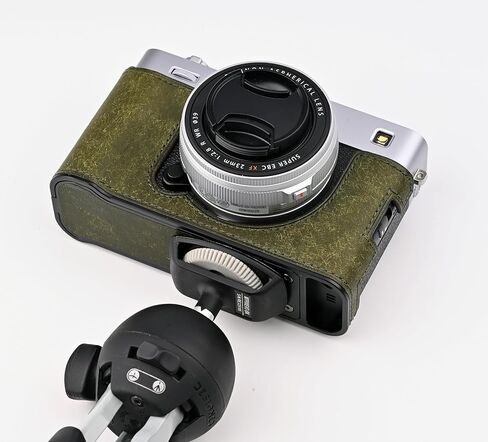 نصف حافظة كاميرا مصنوعة يدويًا من الجلد الأصلي لحقيبة كاميرا FUJIFILM X-E5/FUJIFILM X-E5 - طبقة علوية من جلد البقر + لوحة قاعدة معدنية (بني) in Kuwait