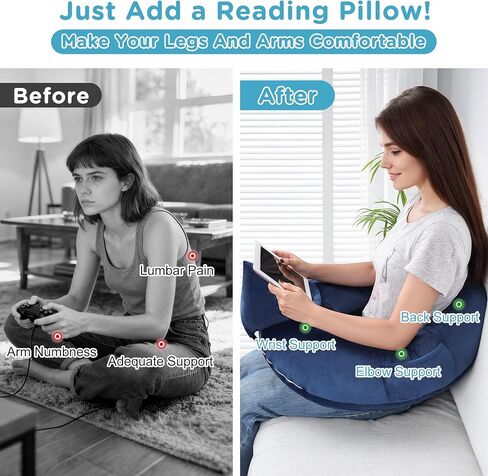 وسادة قراءة ناعمة، وسادة مكتب لراحة الذراع للبالغين، وسادة مسند سرير من الإسفنج الفاخر للقراءة أو العمل أو لعب الألعاب أو الجلوس على أريكة أرضية السرير (رمادي) in Kuwait