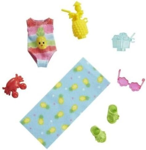 Barbie Chelsea Beach & Tea Party Accessory Fashion Pack Bundle – Mix of Beachwear & Tea Party Essentials for Chelsea Doll | Ages 3+ in Kuwait