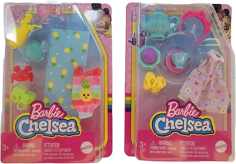 Barbie Chelsea Beach & Tea Party Accessory Fashion Pack Bundle – Mix of Beachwear & Tea Party Essentials for Chelsea Doll | Ages 3+ in Kuwait