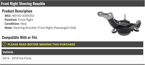 Front Right Passenger Side Steering Knuckle - Compatible with 2014-2018 Kia Forte in Saudi Arabia