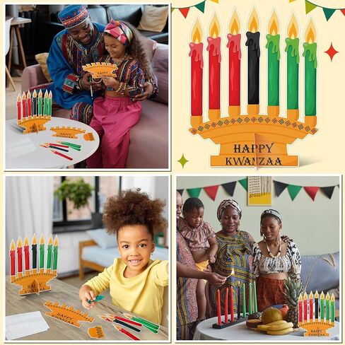36 Pcs Happy Kwanzaa Craft Kit Make Your Own Candles DIY Kwanzaa Kinara Sign African Heritage Holiday Party Favors Decor for Family School Activity Party Supplies in Saudi Arabia