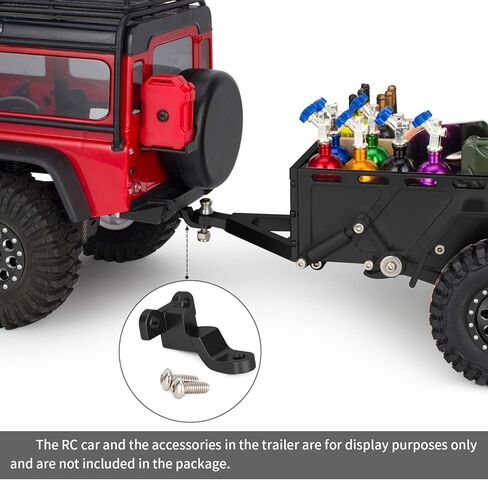 مقطورة RC من الألومنيوم بآلة CNC مع وصلة رأس كروية ومحاكاة لوح التزلج وديكور الدراجة لـ TRX4M SCX24 Redcat Ascent-18 1/18 1/24 مقياس ترقية الزاحف RC (أسود) in Saudi Arabia