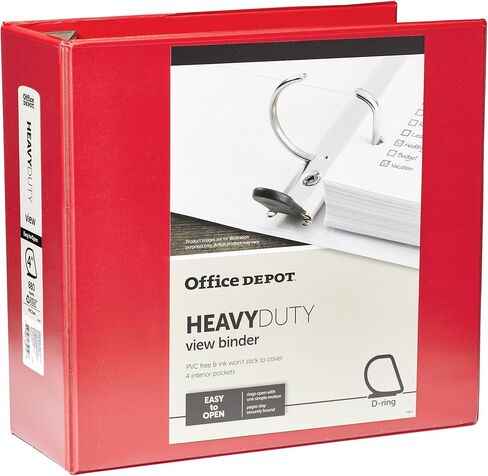 Office Depot® Brand Heavy-Duty Easy Open® D-Ring View Binder, 4" Rings, 54% Recycled, Red in Saudi Arabia