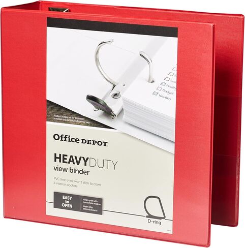 Office Depot® Brand Heavy-Duty Easy Open® D-Ring View Binder, 4" Rings, 54% Recycled, Red in Saudi Arabia