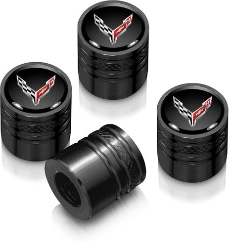 iPick Image for Chevrolet Corvette C8 Logo in Black on Black Aluminum Cylinder-Style Tire Valve Stem Caps in Saudi Arabia