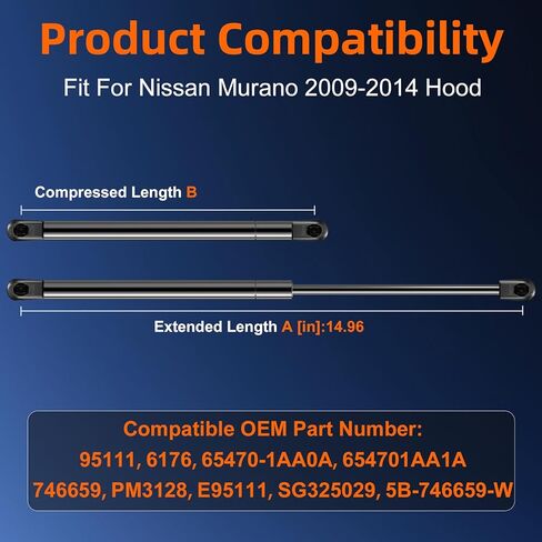 Qty (2) 654711AA0A Front Hood Strut Lift Support Compatible with Nissan Murano 2009-2014, Bonnet Gas Shock Strut Spring Replace OE# 746659, 65471-1AA1A in Saudi Arabia