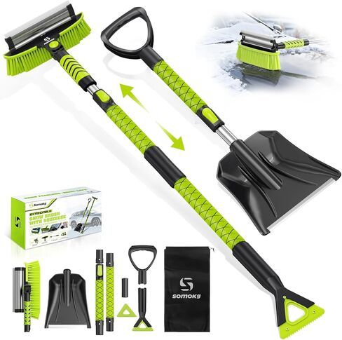 Upgraded 60'' Snow Brush & Snow Shovel with 2 Ice Scrapers, Extendable Snow Brush for Car Windshield with Squeegee, 4-in-1 Detachable Winter Snow Remover for Cars, SUVs, Trucks in Saudi Arabia