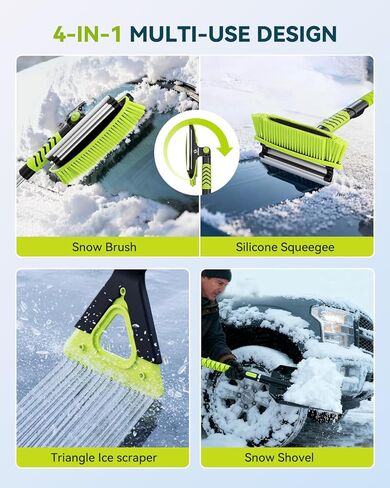 Upgraded 60'' Snow Brush & Snow Shovel with 2 Ice Scrapers, Extendable Snow Brush for Car Windshield with Squeegee, 4-in-1 Detachable Winter Snow Remover for Cars, SUVs, Trucks in Saudi Arabia
