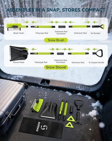 Upgraded 60'' Snow Brush & Snow Shovel with 2 Ice Scrapers, Extendable Snow Brush for Car Windshield with Squeegee, 4-in-1 Detachable Winter Snow Remover for Cars, SUVs, Trucks in Saudi Arabia