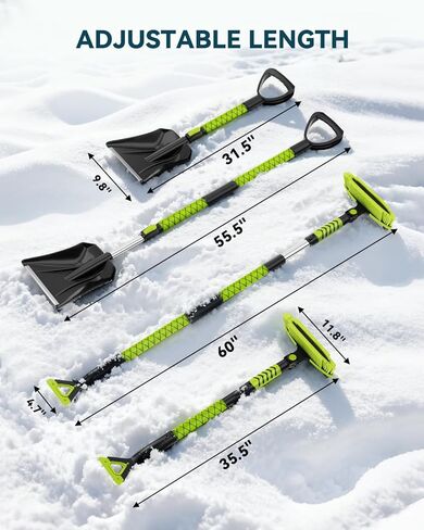 Upgraded 60'' Snow Brush & Snow Shovel with 2 Ice Scrapers, Extendable Snow Brush for Car Windshield with Squeegee, 4-in-1 Detachable Winter Snow Remover for Cars, SUVs, Trucks in Saudi Arabia
