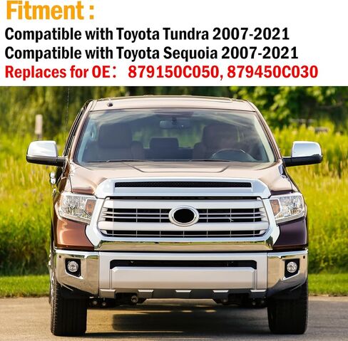 Moonlinks متوافقة مع Toyota Tundra 2007-2021/Sequoia 2007-2021 استبدال غطاء المرآة، غطاء مرآة مثبت على الجانب الأيسر من الكروم والراكب الأيمن يستبدل 879150C050 879450C030، زوج واحد in Saudi Arabia